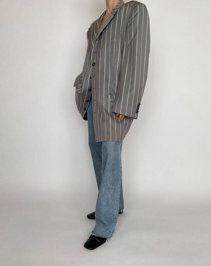 VINTAGE GREY STRIPED OVERSIZED BLAZER 4331