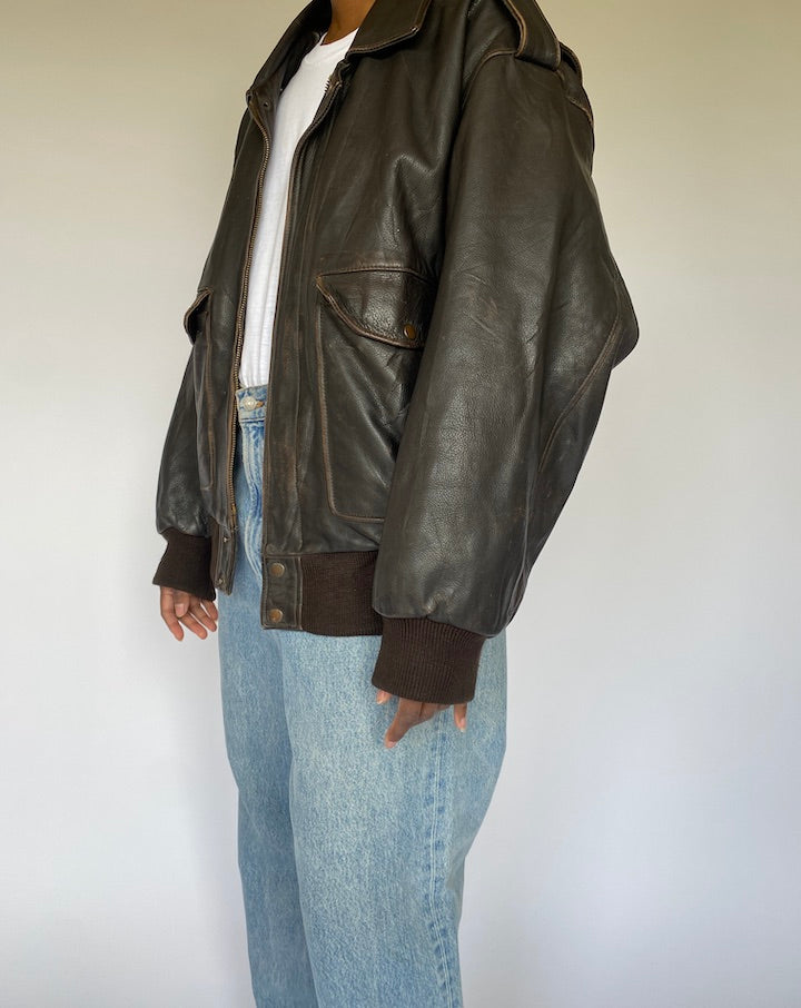 VINTAGE DARK BROWN LEATHER JACKET 4943