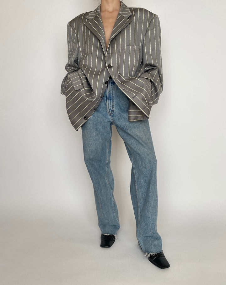 VINTAGE GREY STRIPED OVERSIZED BLAZER 4331