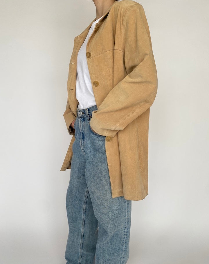 VINTAGE BEIGE OVERSIZED SUEDE LEATHER JACKET 4705