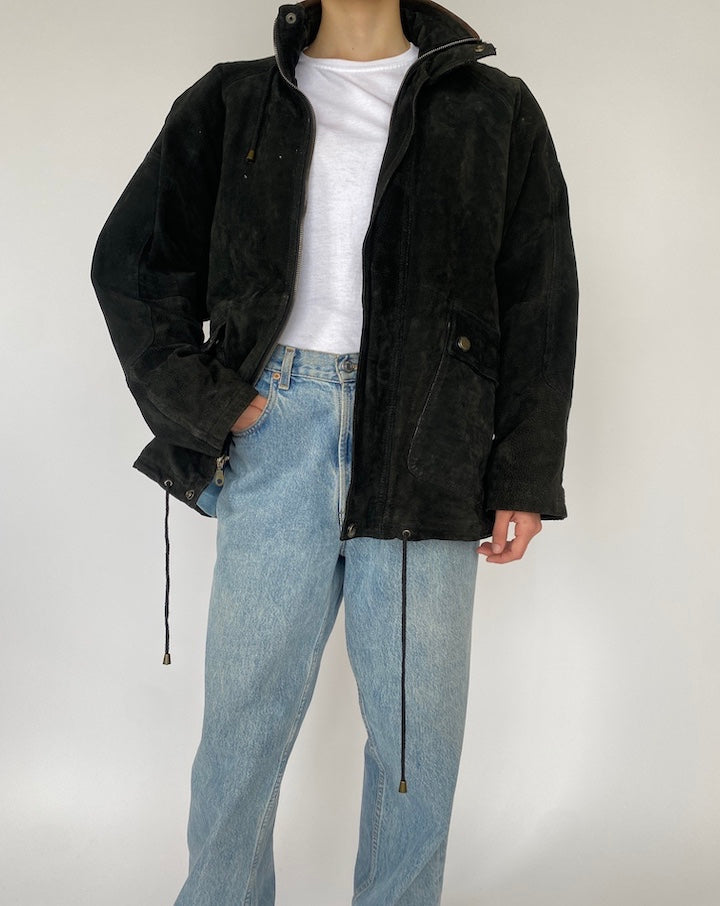 VINTAGE OVERSIZED BLACK SUEDE LEATHER JACKET 4703
