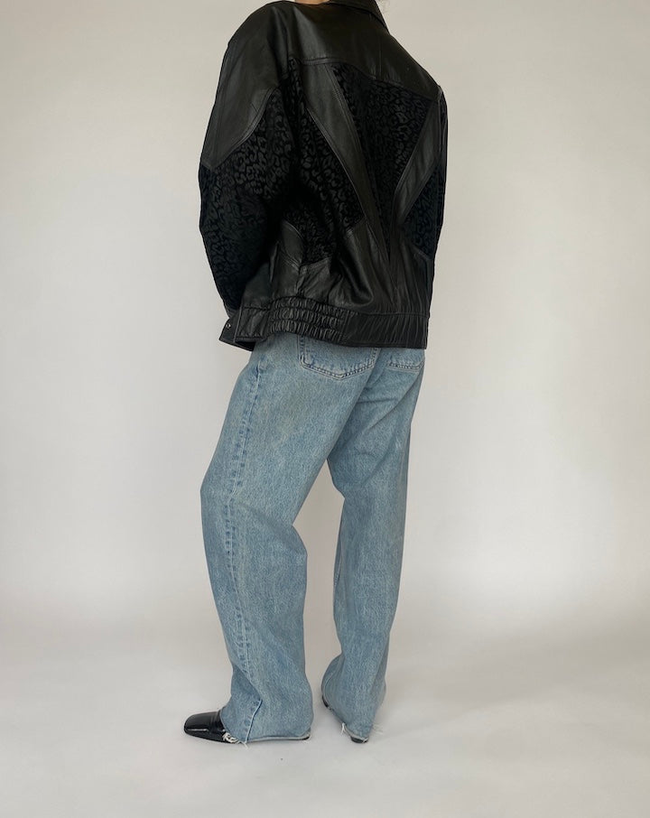 VINTAGE BLACK DETAILED LEATHER JACKET 4685