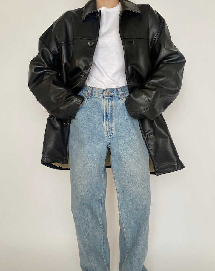 VINTAGE BLACK OVERSIZED LEATHER JACKET 4532