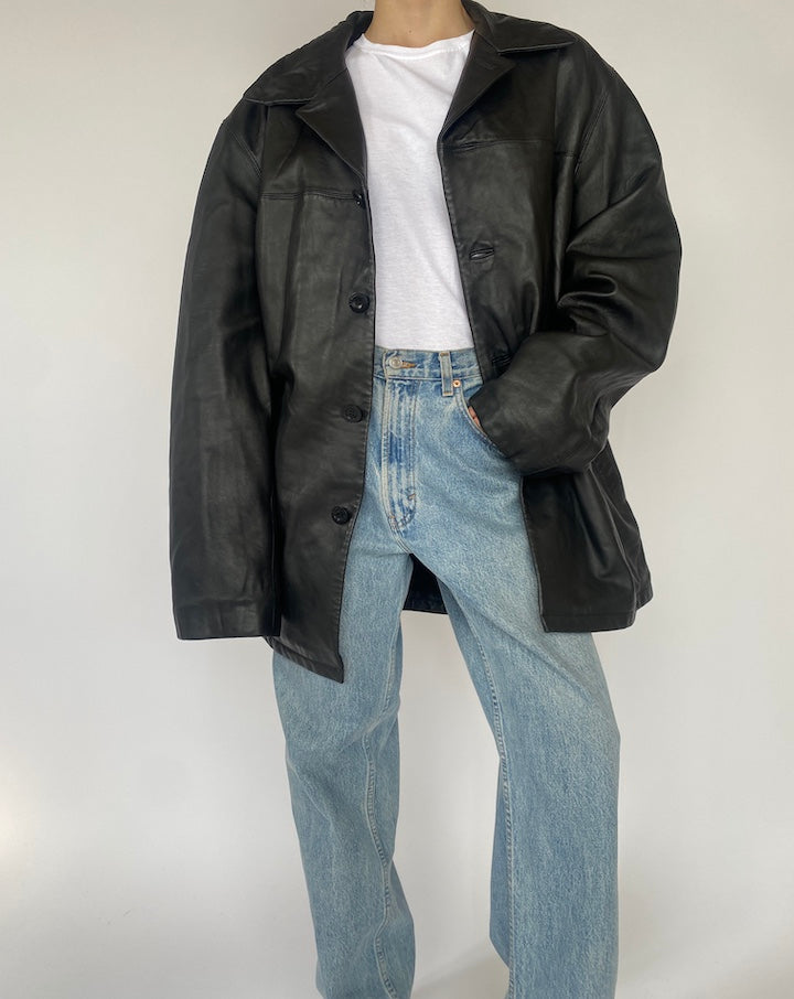 VINTAGE BLACK OVERSIZED LEATHER JACKET 4710