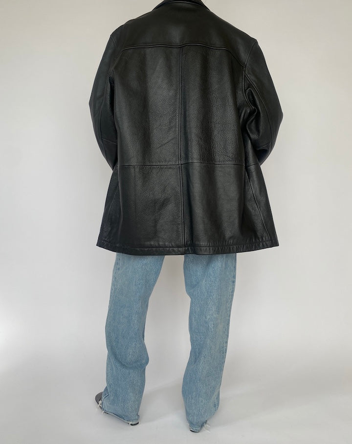 VINTAGE OVERSIZED BLACK LEATHER JACKET 4709
