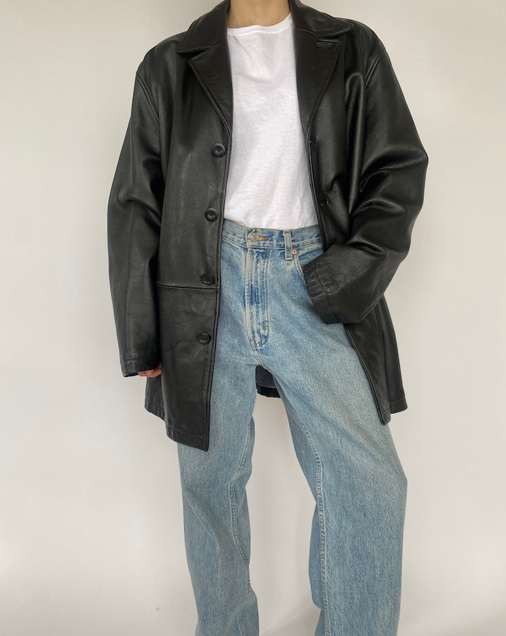 VINTAGE OVERSIZED BLACK LEATHER JACKET 4709