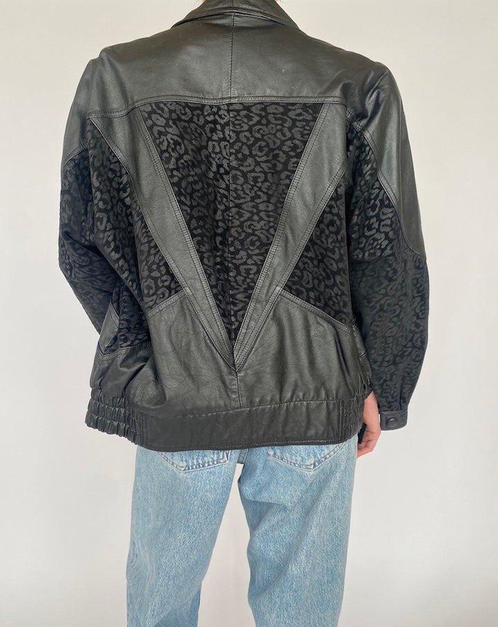 VINTAGE BLACK DETAILED LEATHER JACKET 4685