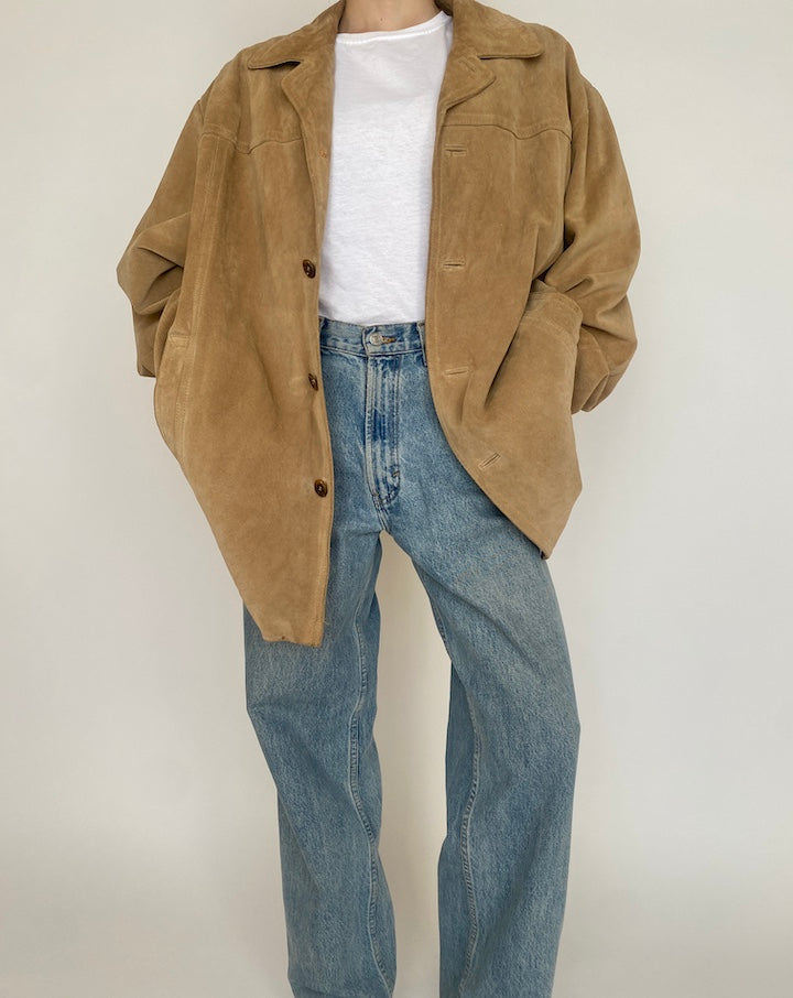 VINTAGE BEIGE OVERSIZED SUEDE LEATHER JACKET 4614