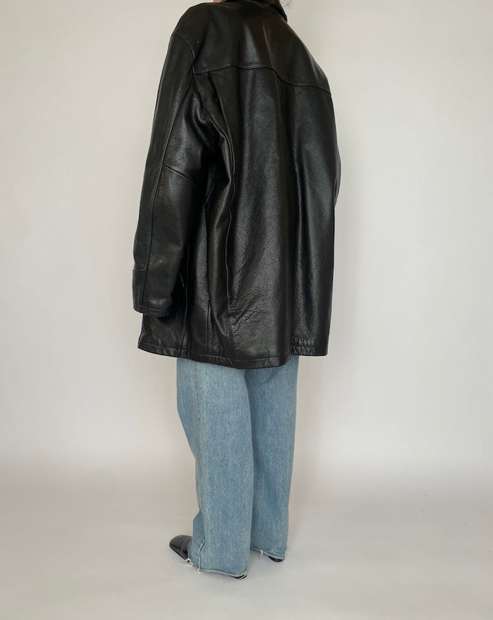 VINTAGE BLACK OVERSIZED LEATHER JACKET 4532