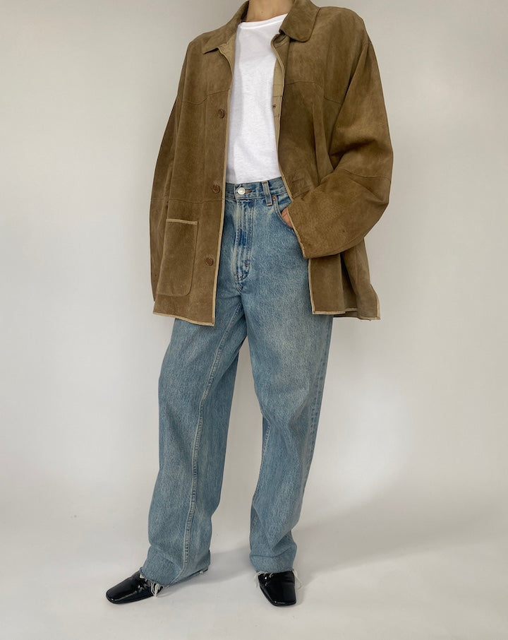 VINTAGE OVERSIZED BEIGE SUEDE LEATHER JACKET 4708