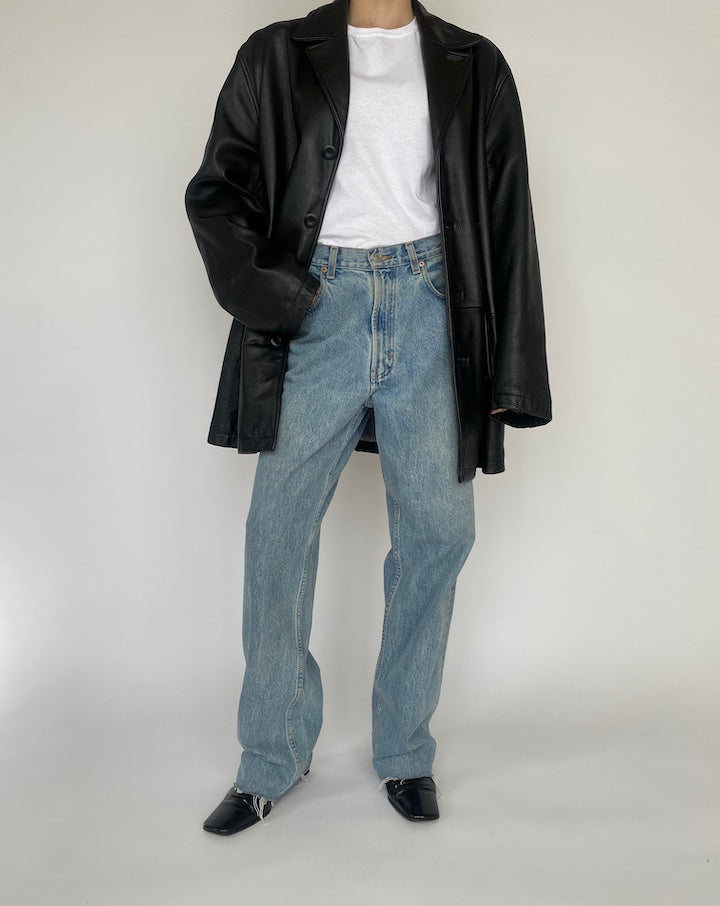 VINTAGE OVERSIZED BLACK LEATHER JACKET 4709