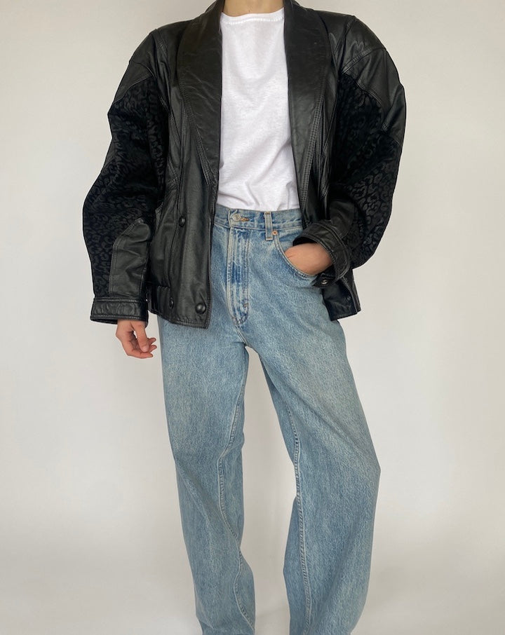 VINTAGE BLACK DETAILED LEATHER JACKET 4685