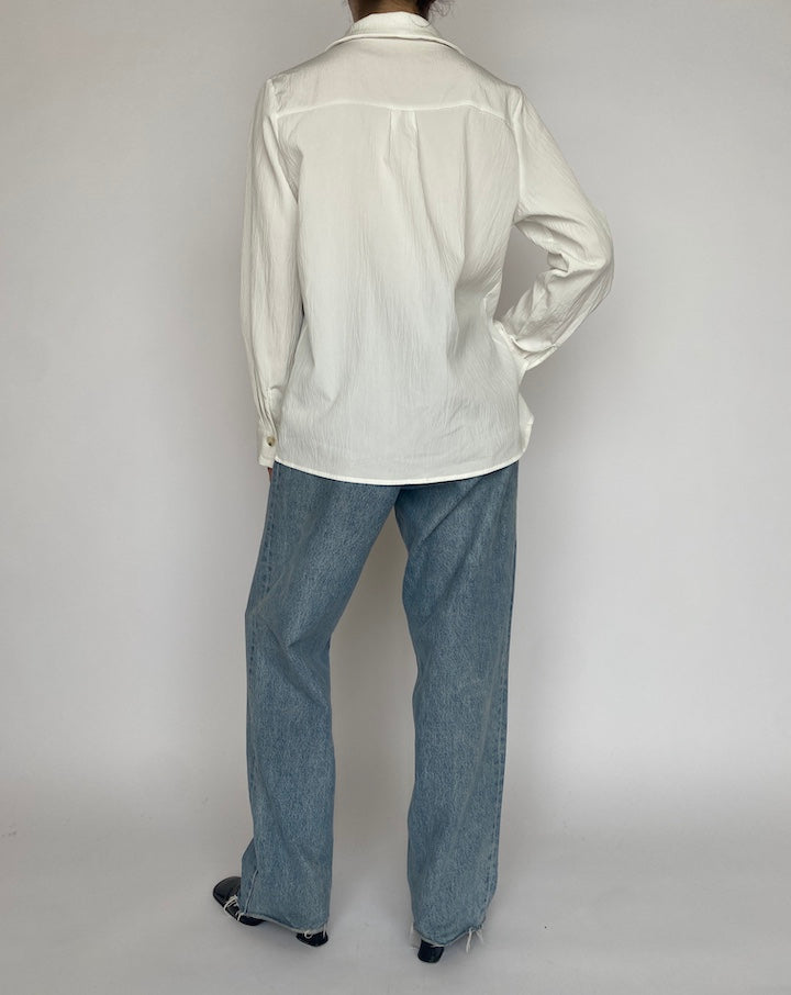 VINTAGE CREAM LONG-SLEEVE TEXTURED BLOUSE 4723