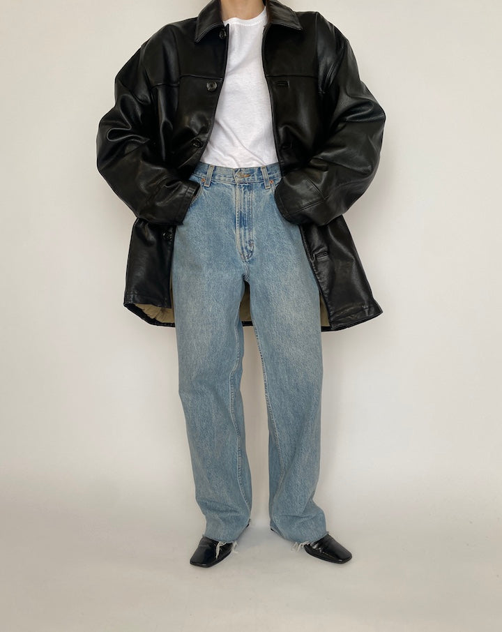 VINTAGE BLACK OVERSIZED LEATHER JACKET 4532