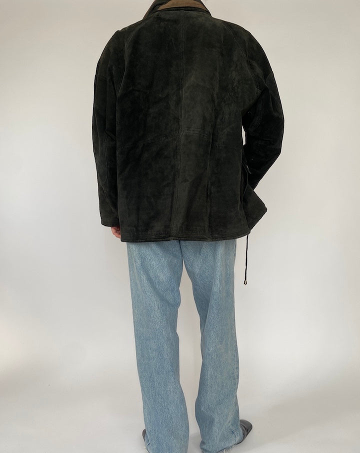 VINTAGE OVERSIZED BLACK SUEDE LEATHER JACKET 4703