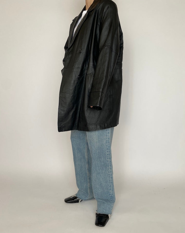 VINTAGE OVERSIZED BLACK LEATHER JACKET 4477
