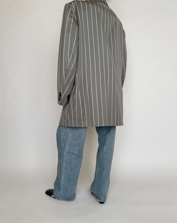 VINTAGE GREY STRIPED OVERSIZED BLAZER 4331