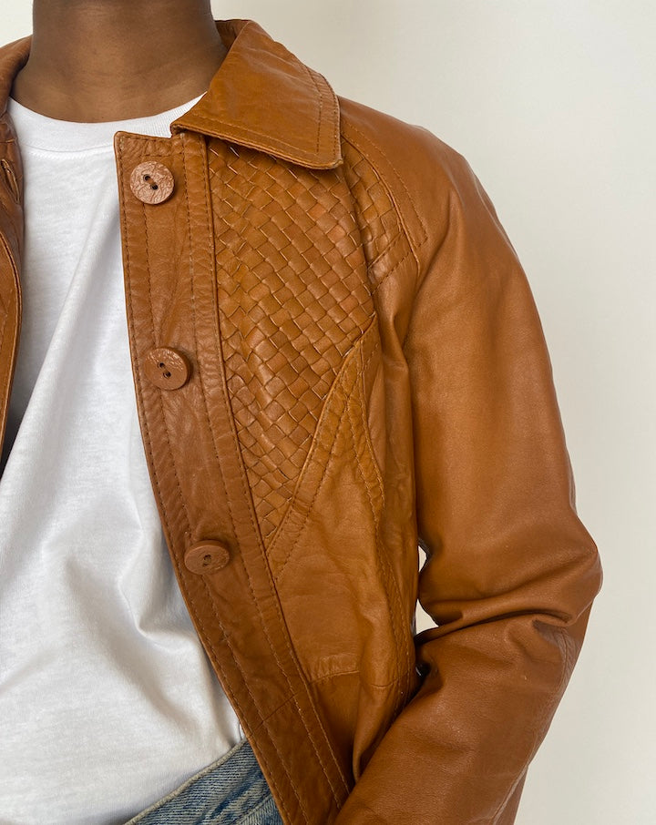 VINTAGE BROWN LONG LEATHER JACKET 4610