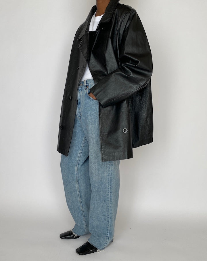 VINTAGE OVERSIZED BLACK LEATHER JACKET 4655