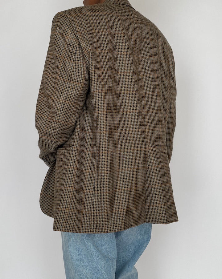 VINTAGE OVERSIZED BEIGE HOUNDSTOOTH BLAZER 4635