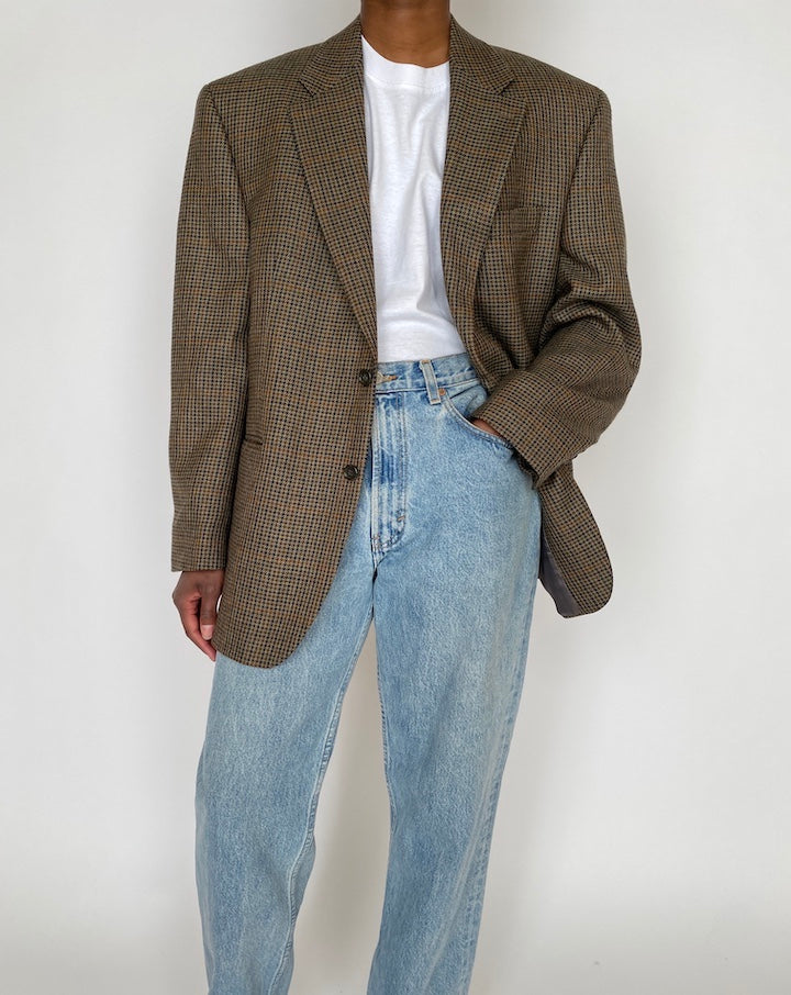 VINTAGE OVERSIZED BEIGE HOUNDSTOOTH BLAZER 4635