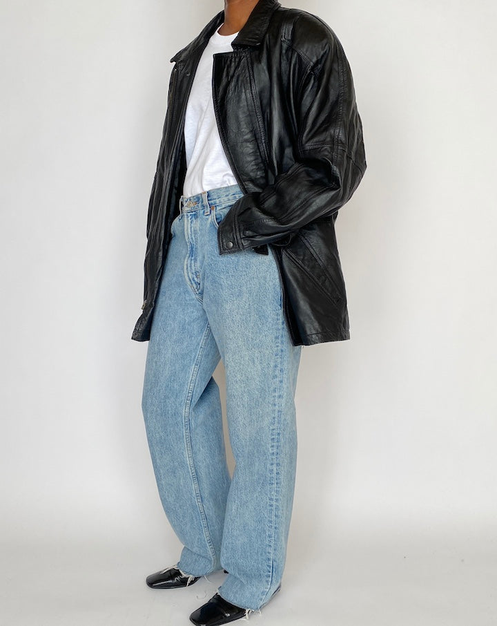 VINTAGE OVERSIZED BLACK LEATHER JACKET 4653