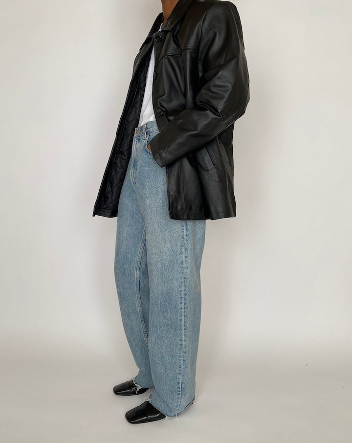 VINTAGE OVERSIZED BLACK LEATHER JACKET 4665