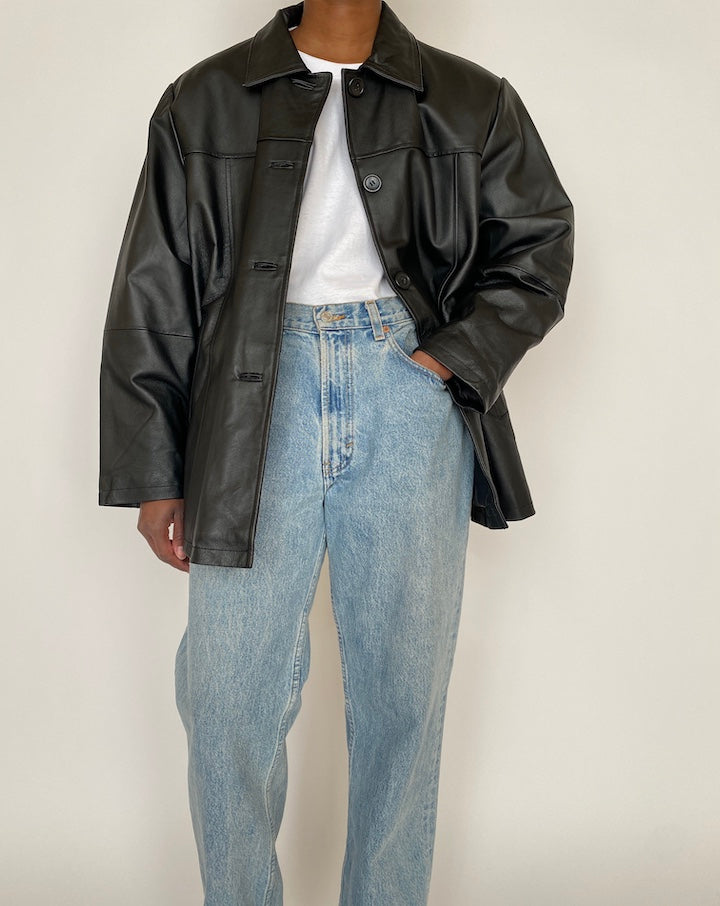 VINTAGE OVERSIZED BLACK LEATHER JACKET 4665