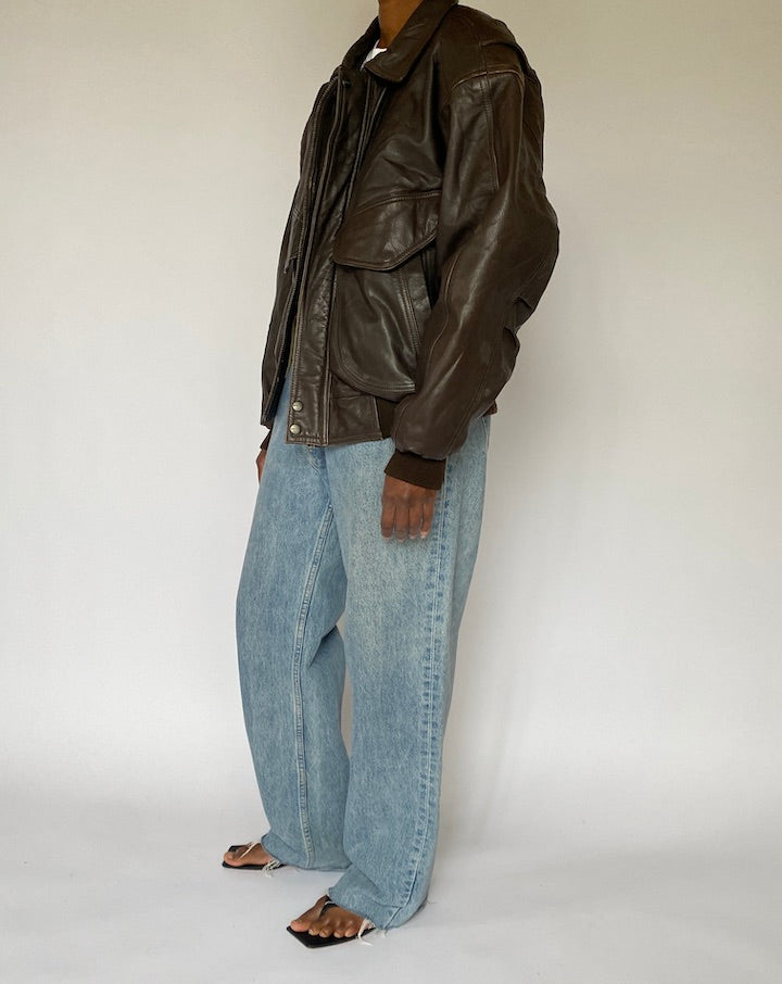 VINTAGE OVERSIZED DARK BROWN LEATHER JACKET 5002