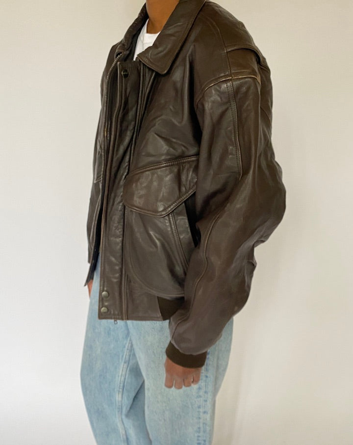 VINTAGE OVERSIZED DARK BROWN LEATHER JACKET 5002