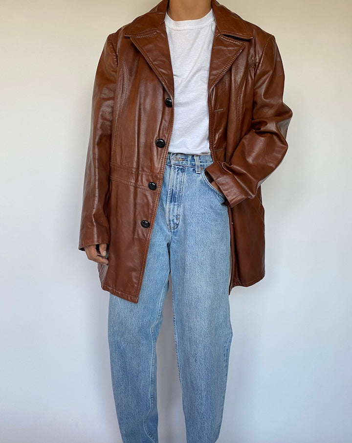 VINTAGE OVERSIZED BROWN LEATHER JACKET 1475