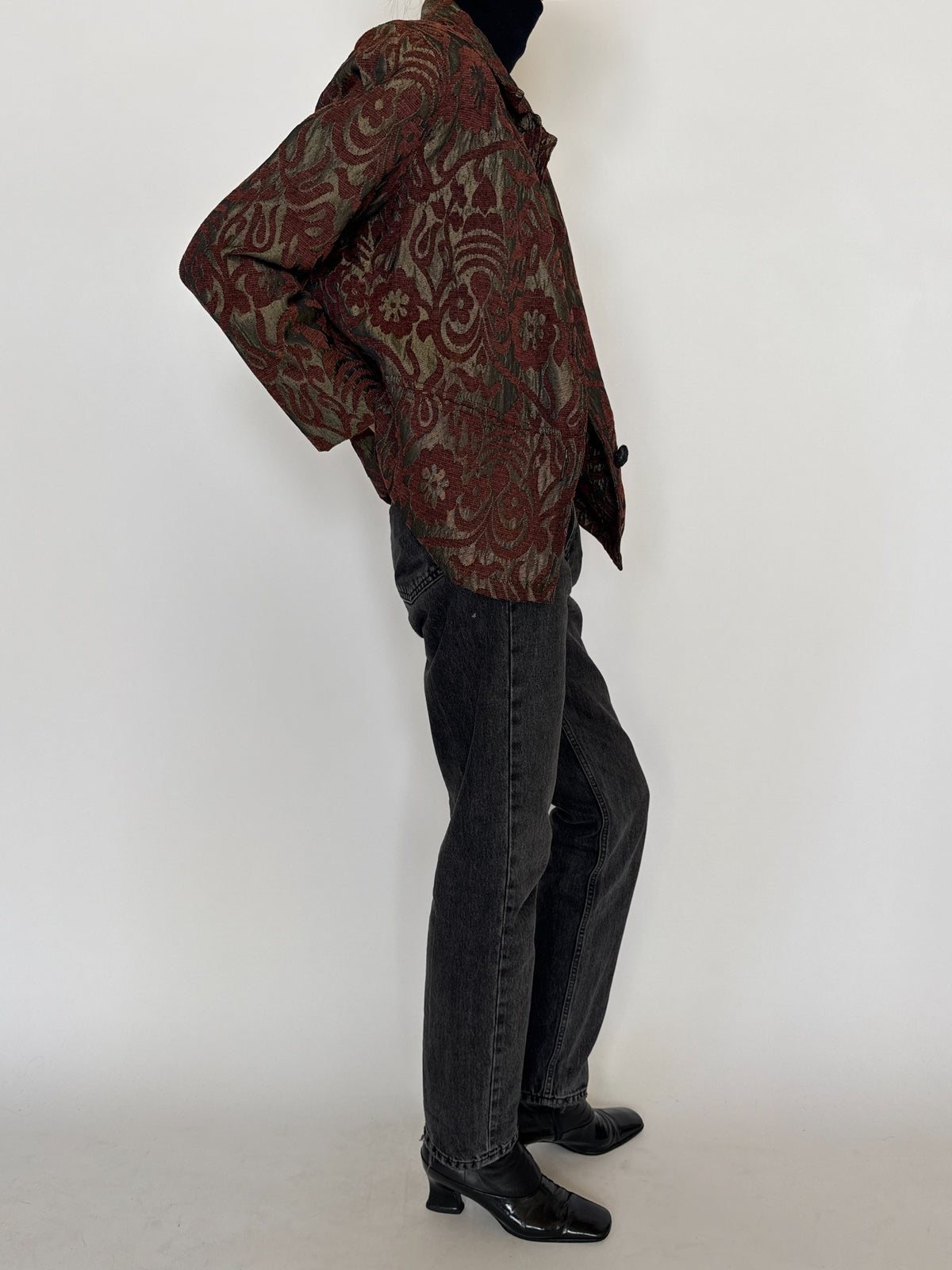 Vintage burgundy floral tapestry jacket
