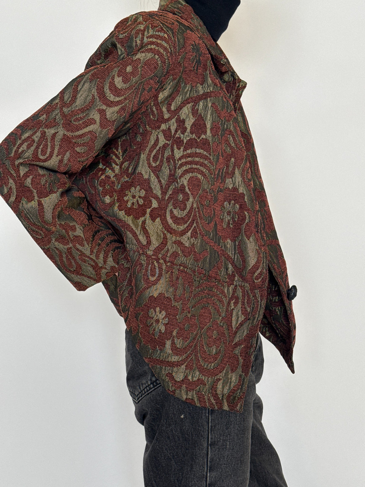 Vintage burgundy floral tapestry jacket
