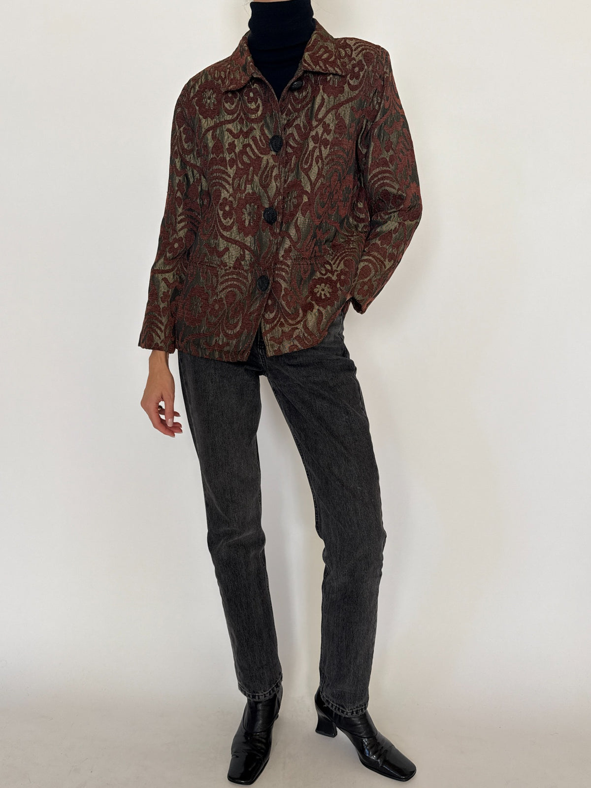 Vintage burgundy floral tapestry jacket