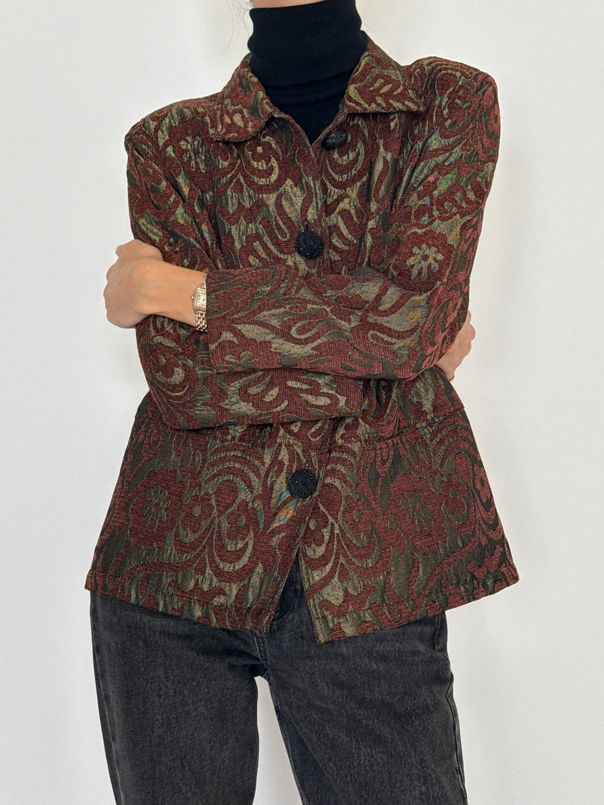 Vintage burgundy floral tapestry jacket