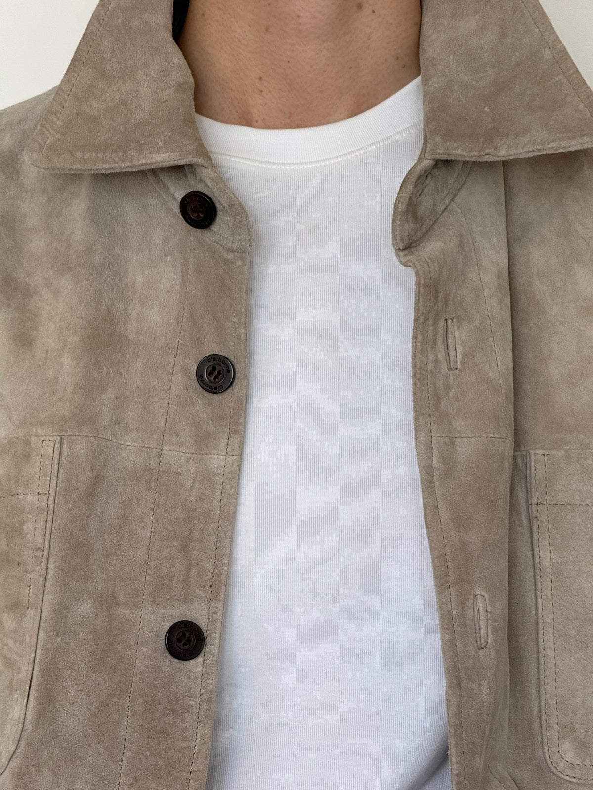 Vintage taupe suede leather jacket, view 3