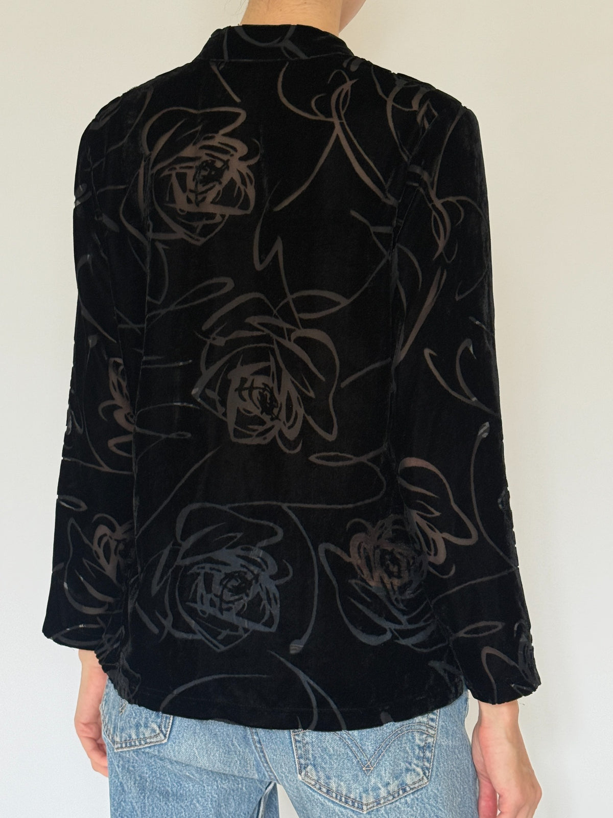 Black floral burnout velvet blouse, SVC 8574