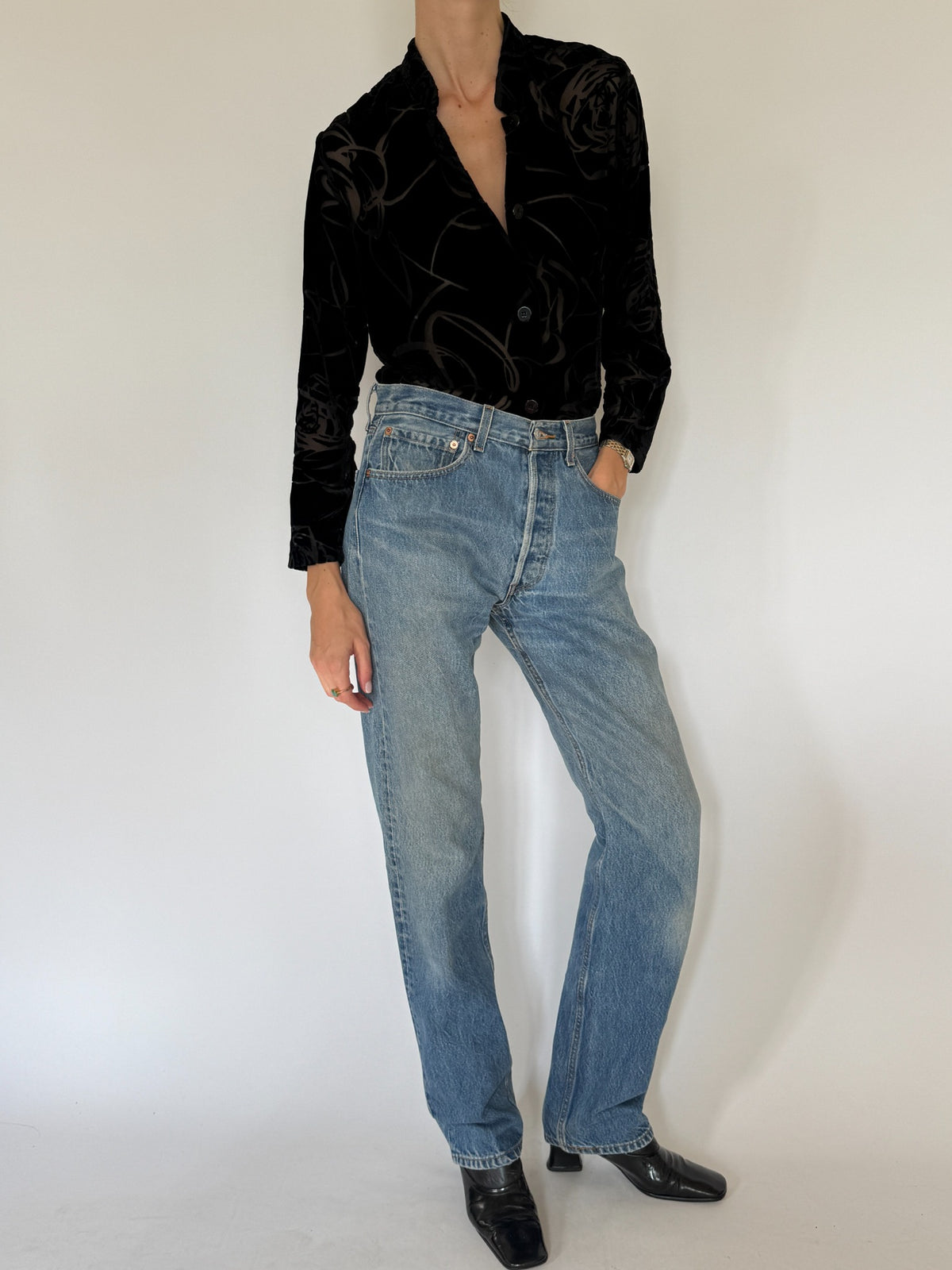 Black floral burnout velvet blouse, SVC 8574