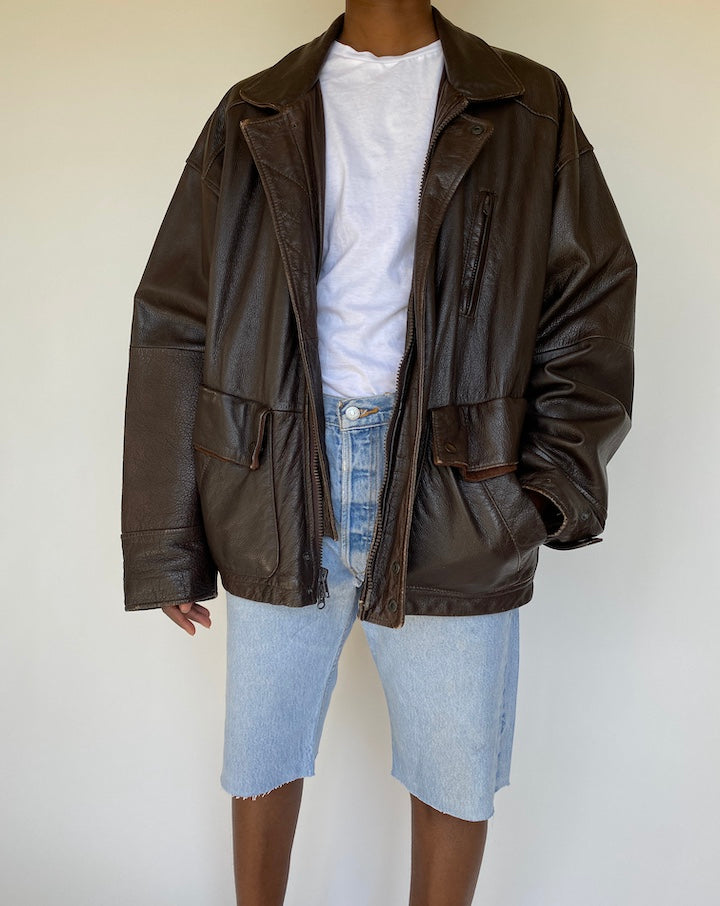 VINTAGE BEAUTIFUL BROWN LEATHER JACKET 1174-2