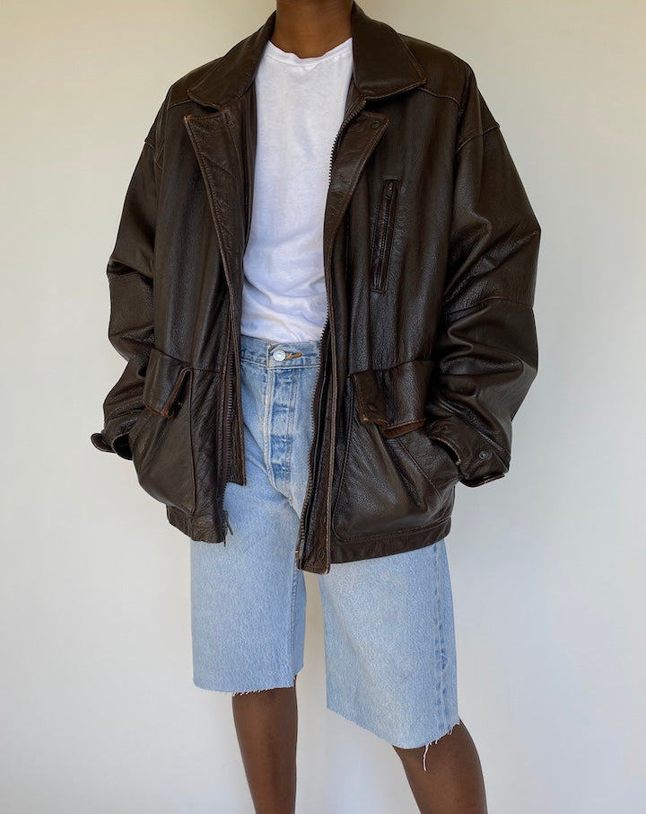VINTAGE BEAUTIFUL BROWN LEATHER JACKET 1174-5