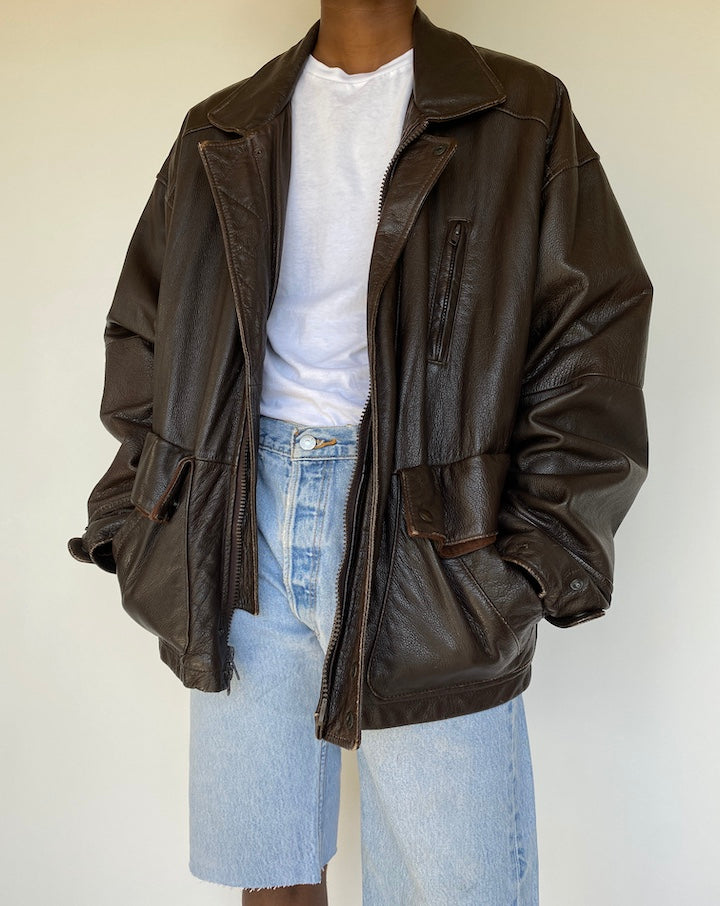 VINTAGE BEAUTIFUL BROWN LEATHER JACKET 1174