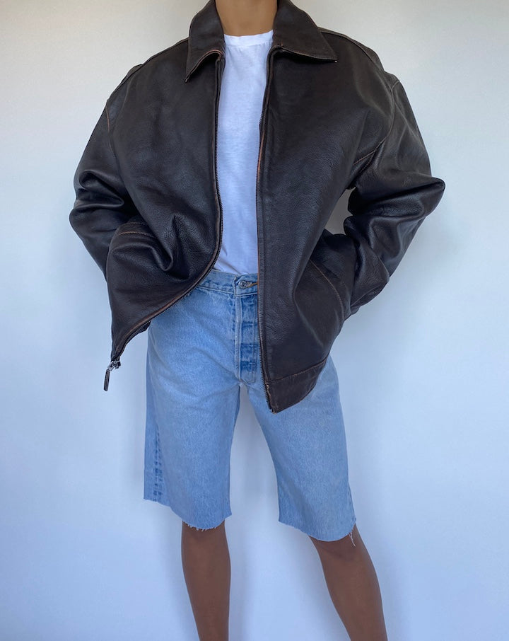 VINTAGE BEAUTIFUL DARK BROWN LEATHER JACKET 910-3
