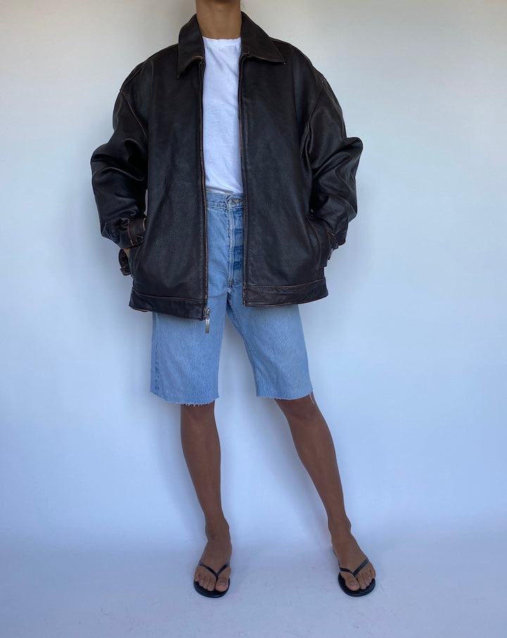 VINTAGE BEAUTIFUL DARK BROWN LEATHER JACKET 910-4