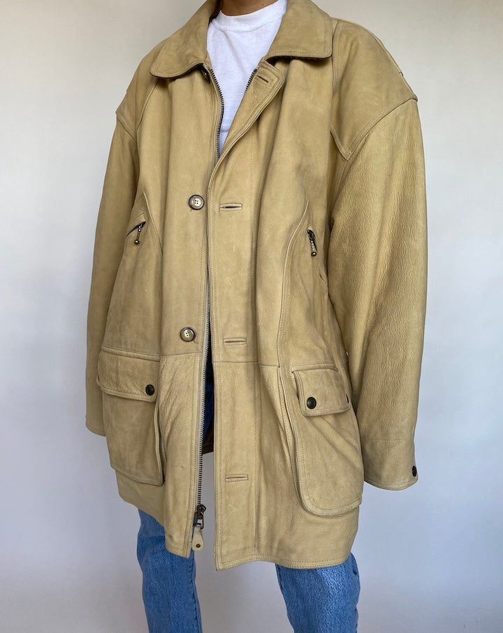 VINTAGE BEAUTIFUL LIGHT BEIGE LETHER JACKET 595-2