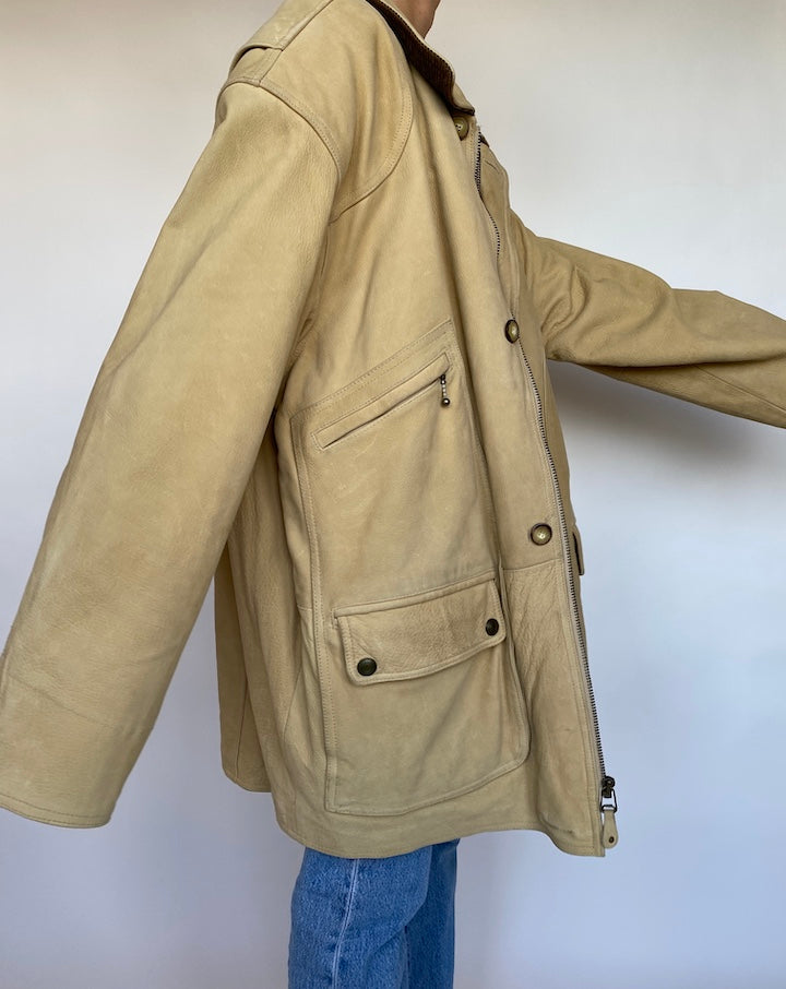 VINTAGE BEAUTIFUL LIGHT BEIGE LETHER JACKET 595-3