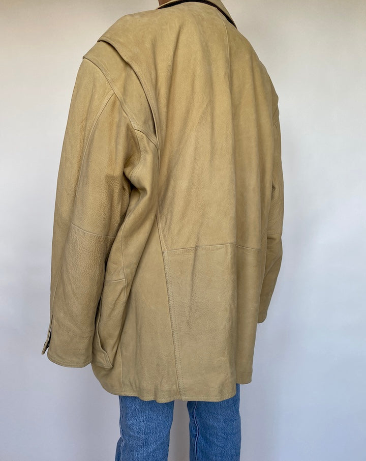 VINTAGE BEAUTIFUL LIGHT BEIGE LETHER JACKET 595-5