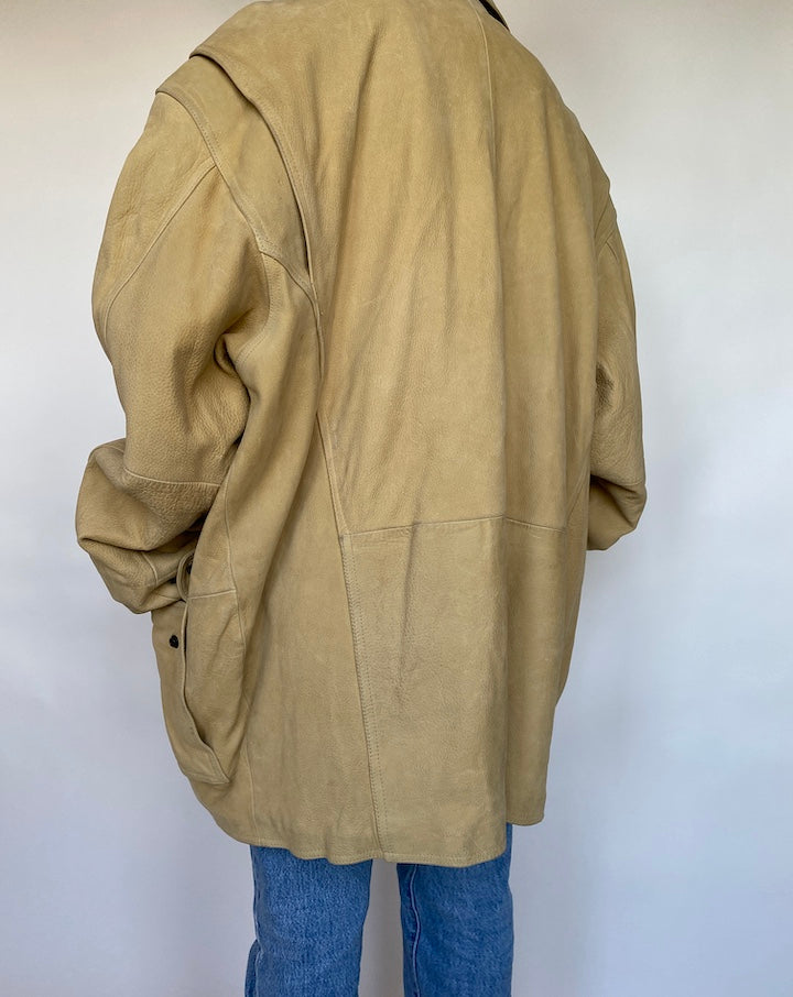 VINTAGE BEAUTIFUL LIGHT BEIGE LETHER JACKET 595-6