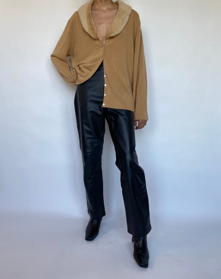 VINTAGE BEIGE CARDIGAN WITH FAUX FUR 549-4