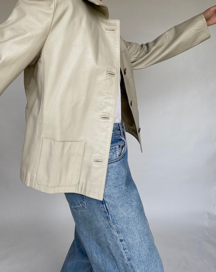 VINTAGE BEIGE LEATHER JACKET 463-2
