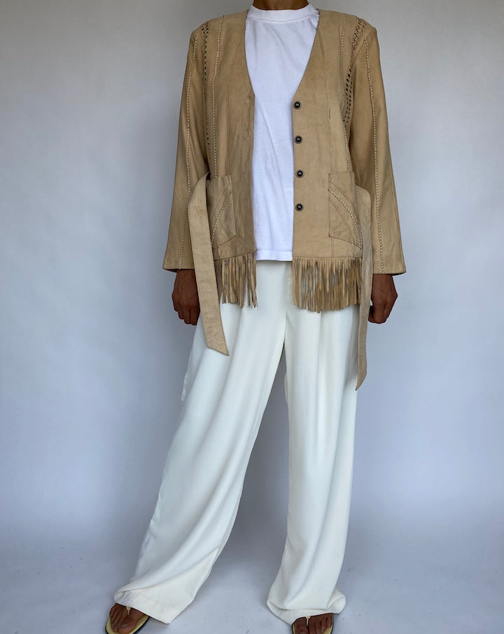VINTAGE BEIGE SUEDE LEATHER JACKET 766-2